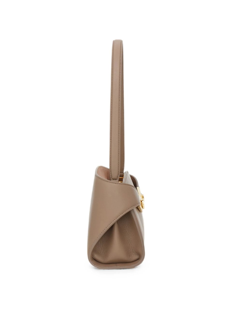 Salvatore Ferragamo Elongated Calf Leather Shoulder Bag With Gold-Tone Hardware Neutraal