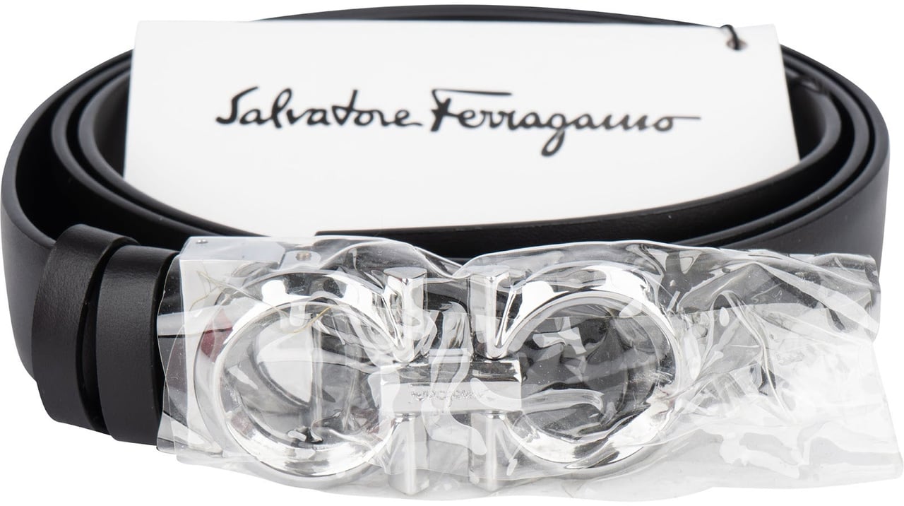 Salvatore Ferragamo Salvatore Ferragamo Nero Leather Gancini Belt (110) Zwart