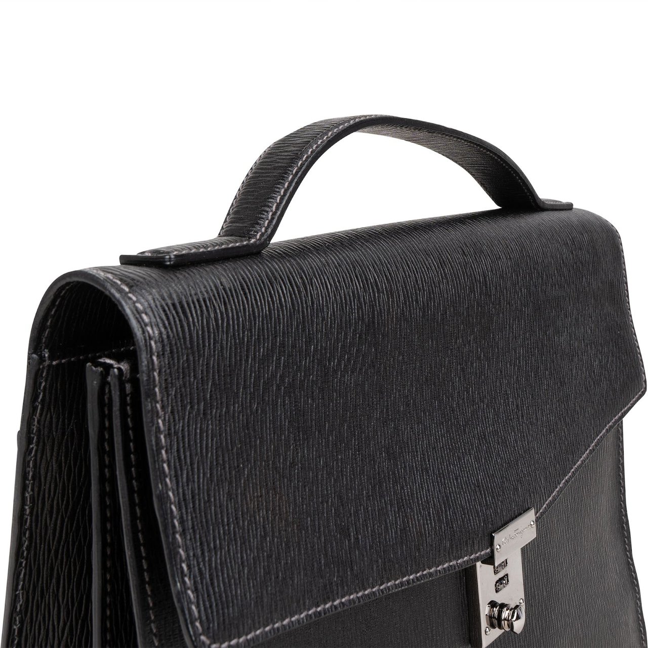 Salvatore Ferragamo Salvatore Ferragamo Grained Leather Briefcase Handbag Zwart