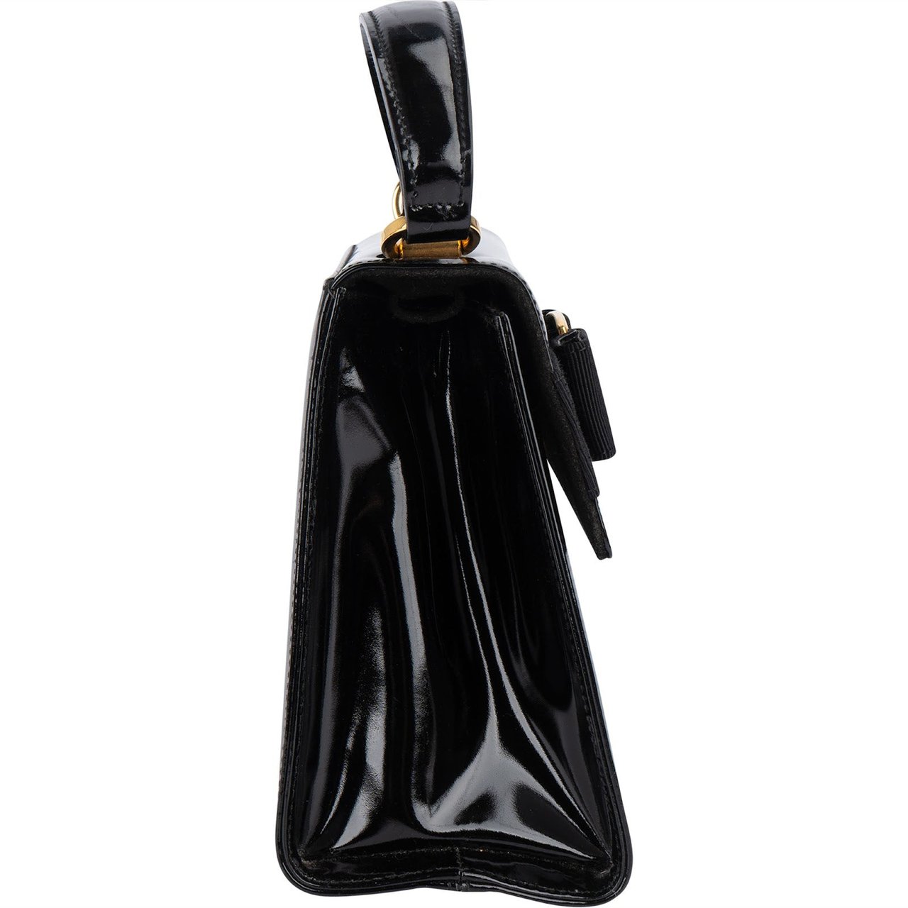 Salvatore Ferragamo Black Patent Calf Leather Vara Bow Top Handle Handbag Zwart