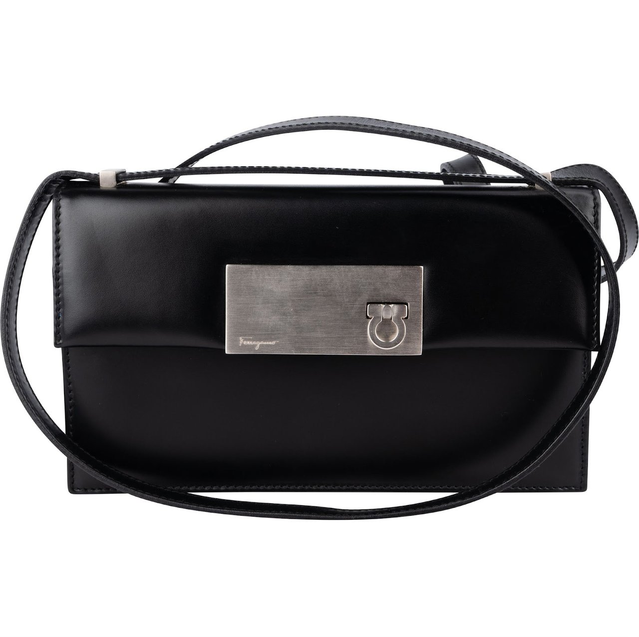 Salvatore Ferragamo Leather Gancini Small Flap Crossbody Bag Zwart