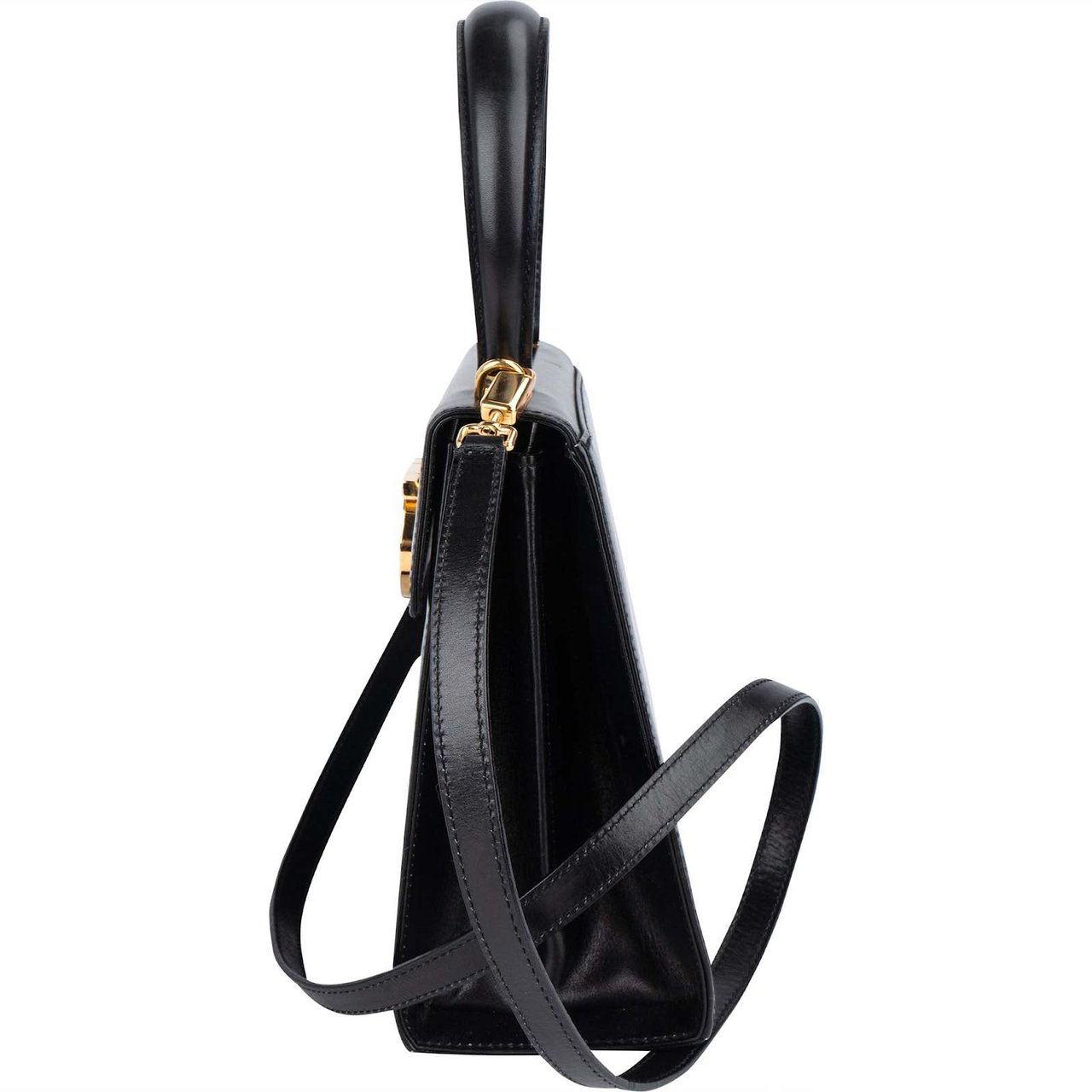 Salvatore Ferragamo Salvatore Ferragamo Black Boxcalf Leather Gancini Top Handle Handbag Zwart