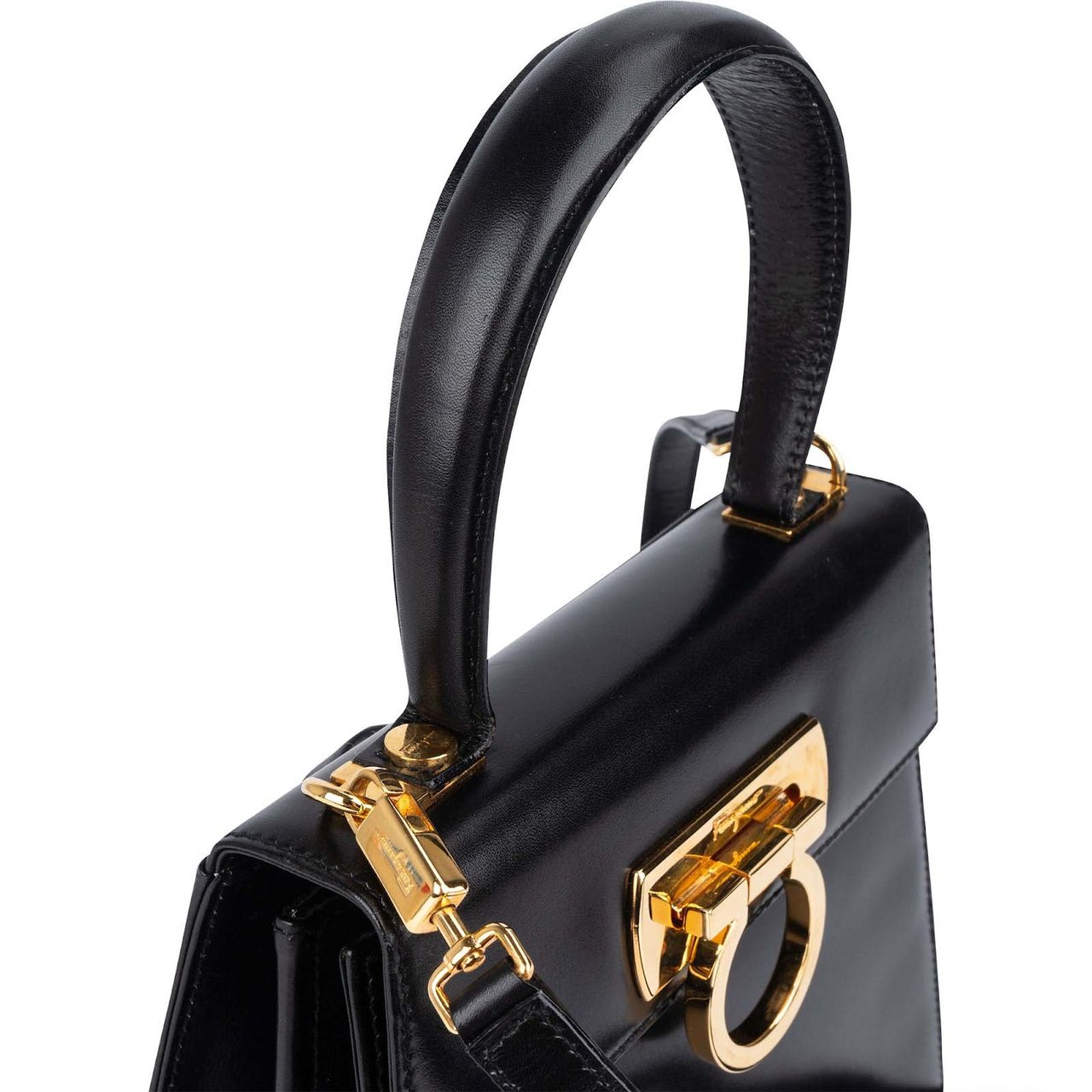 Salvatore Ferragamo Salvatore Ferragamo Black Boxcalf Leather Gancini Top Handle Handbag Zwart
