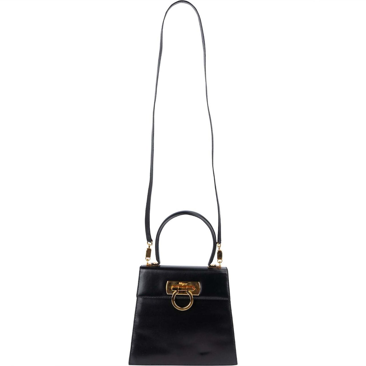 Salvatore Ferragamo Salvatore Ferragamo Black Boxcalf Leather Gancini Top Handle Handbag Zwart