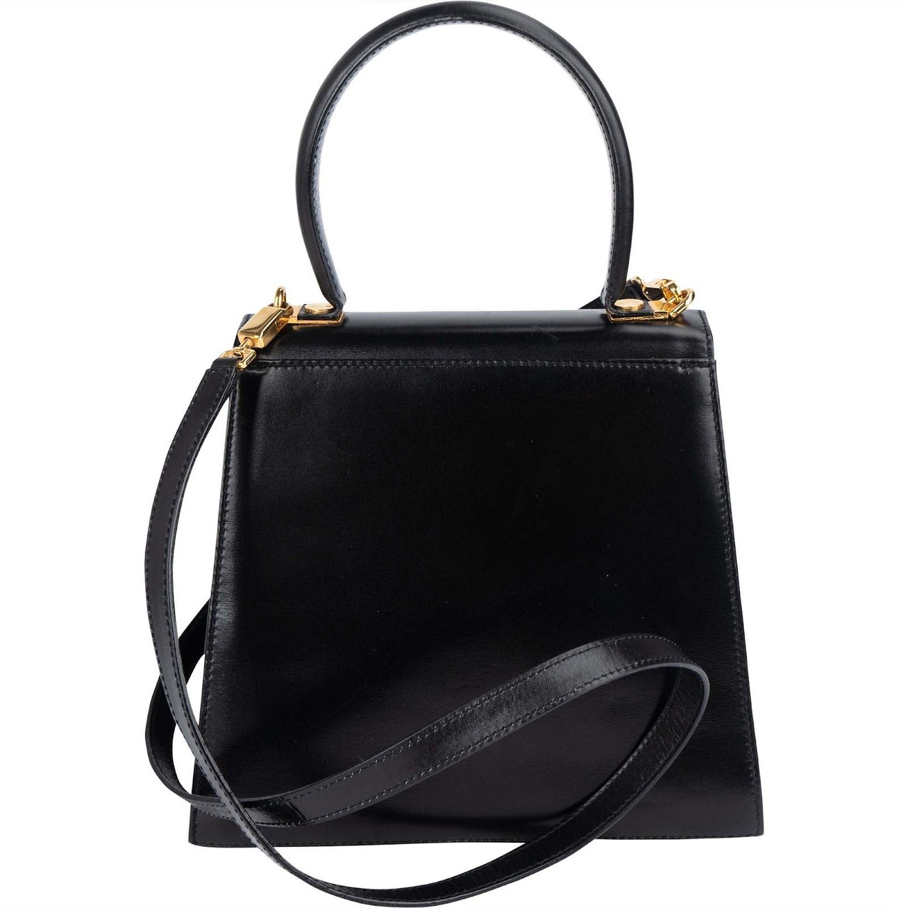 Salvatore Ferragamo Salvatore Ferragamo Black Boxcalf Leather Gancini Top Handle Handbag Zwart