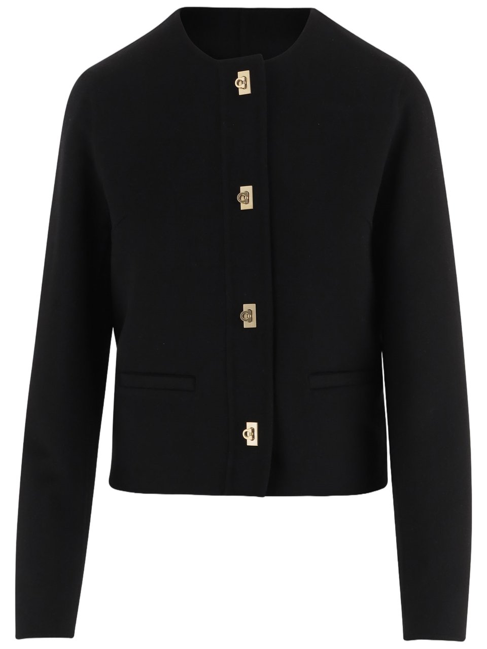 Salvatore Ferragamo Black Golden Buttons Wool Jacket Zwart
