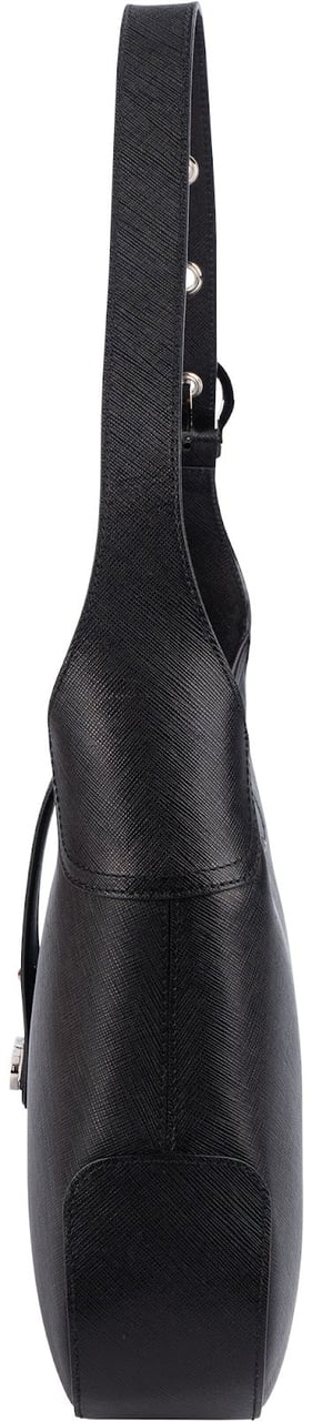 Salvatore Ferragamo Pebbled Calfskin Leather Gancini Shoulder Bag Zwart