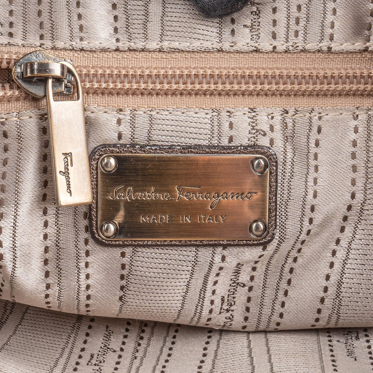 Salvatore Ferragamo Salvatore Ferragamo Metallic Leather Marisa Gancini Handbag Bruin