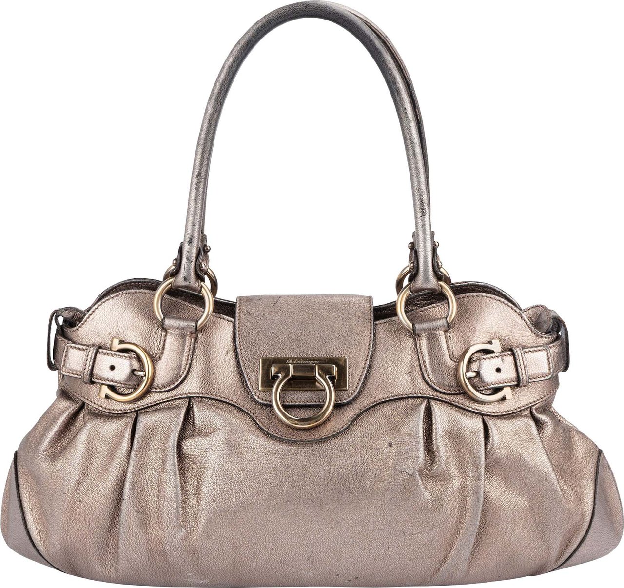 Salvatore Ferragamo Salvatore Ferragamo Metallic Leather Marisa Gancini Handbag Bruin