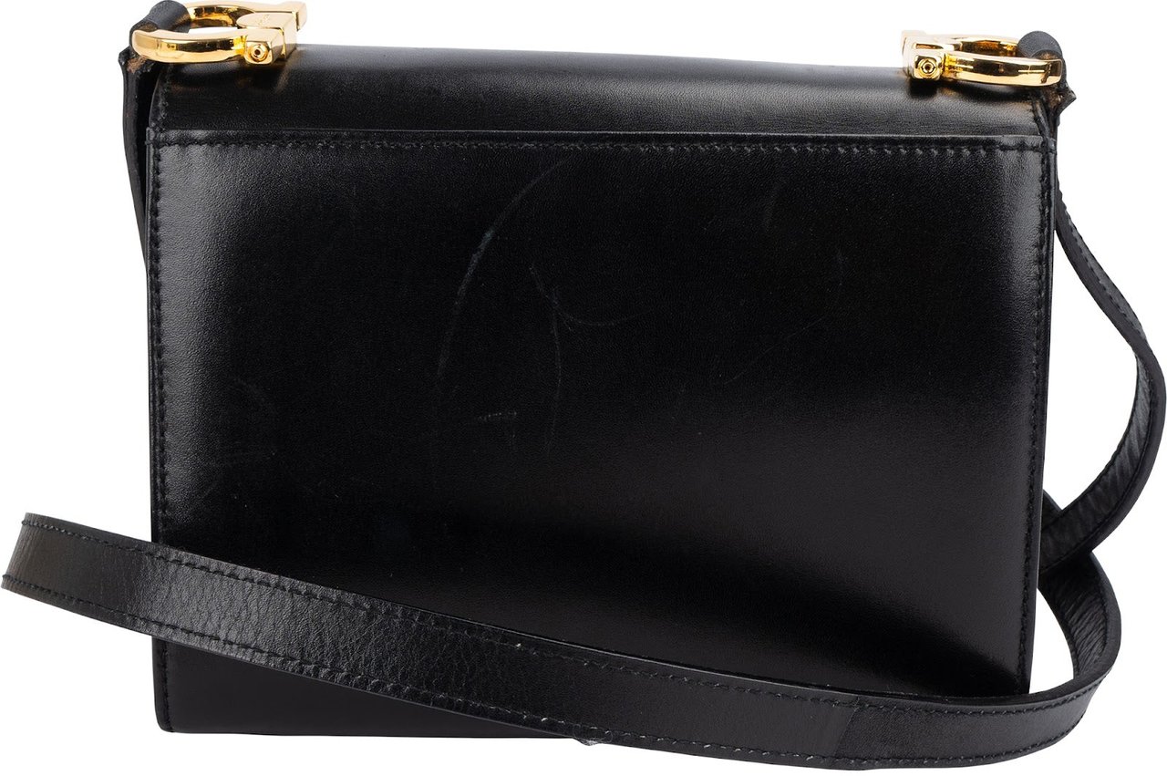 Salvatore Ferragamo Leather Gancini Mini Flap Crossbody Bag Zwart
