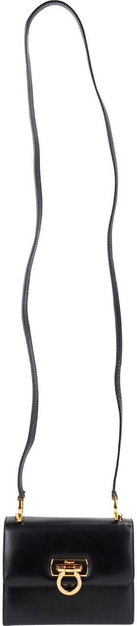 Salvatore Ferragamo Leather Gancini Mini Flap Crossbody Bag Zwart