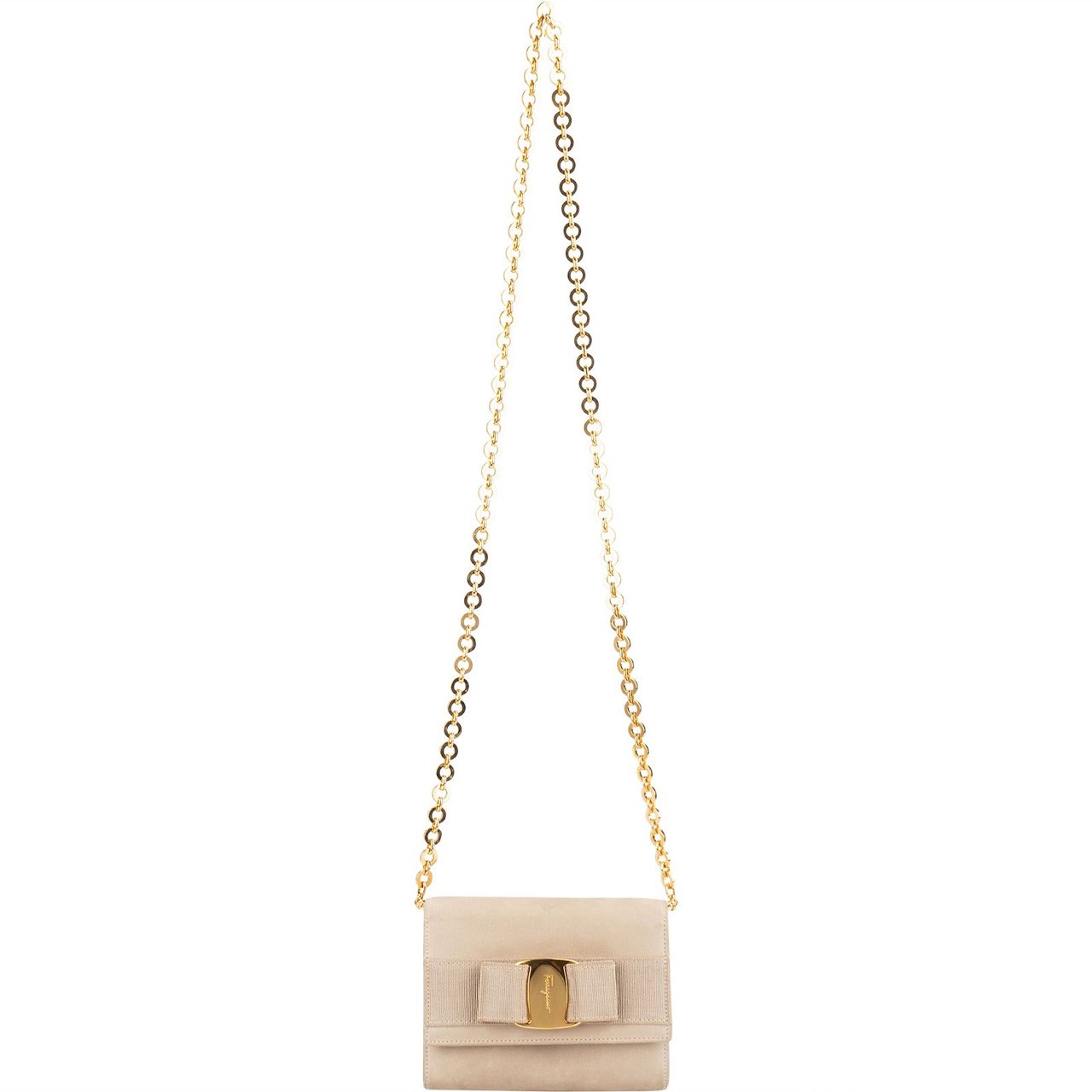 Salvatore Ferragamo Suede Vara Bow Mini Chain Crossbody Bag Beige