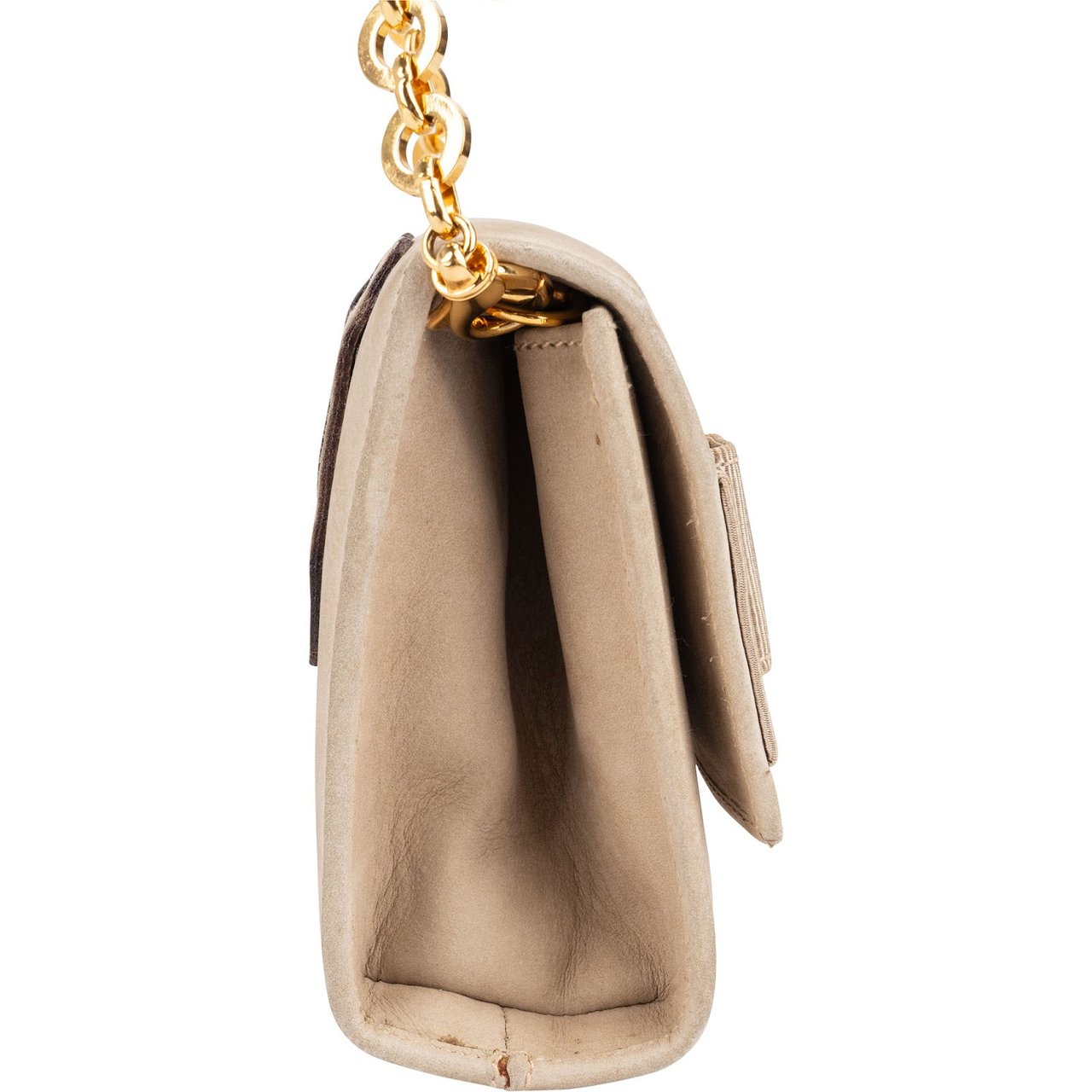 Salvatore Ferragamo Suede Vara Bow Mini Chain Crossbody Bag Beige