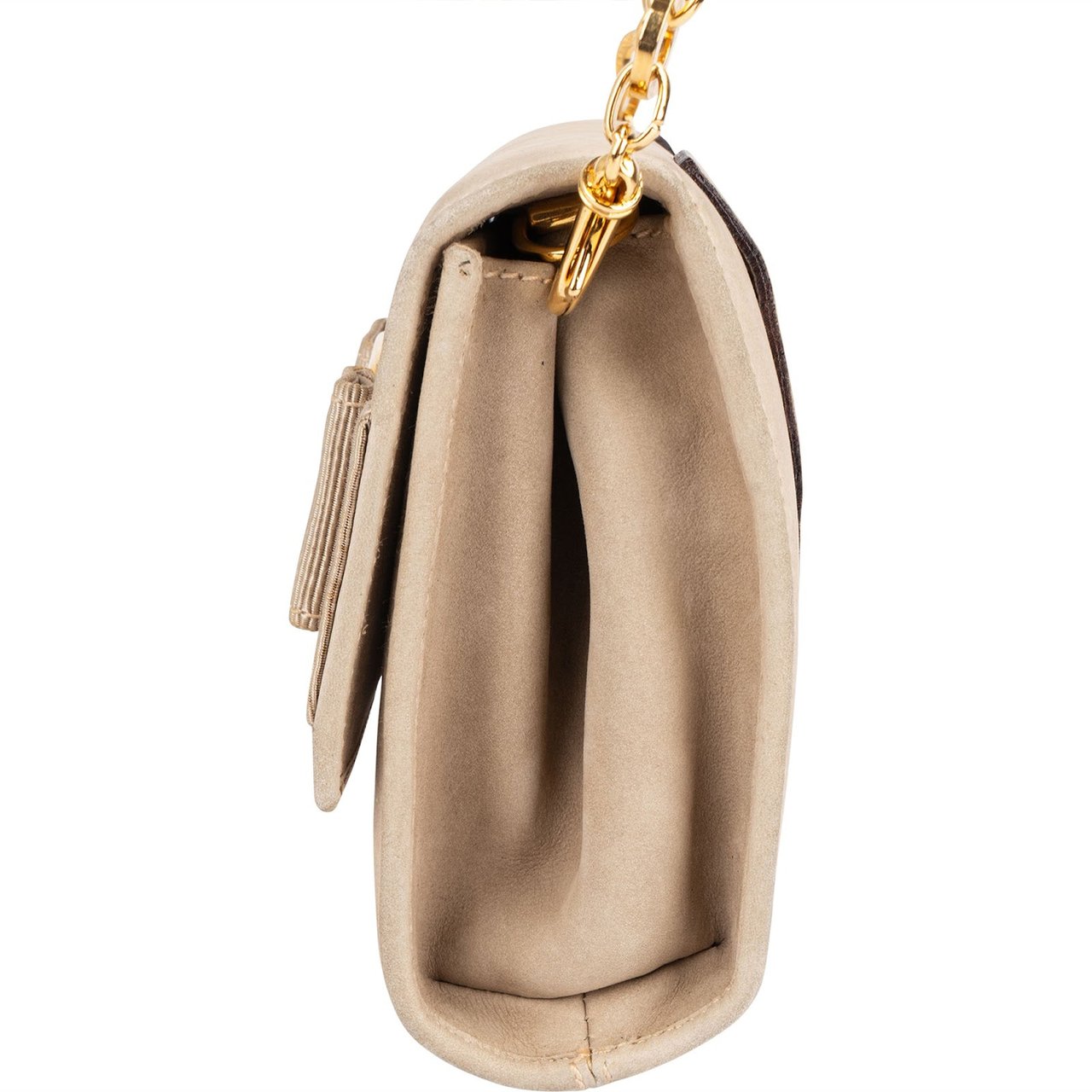 Salvatore Ferragamo Suede Vara Bow Mini Chain Crossbody Bag Beige