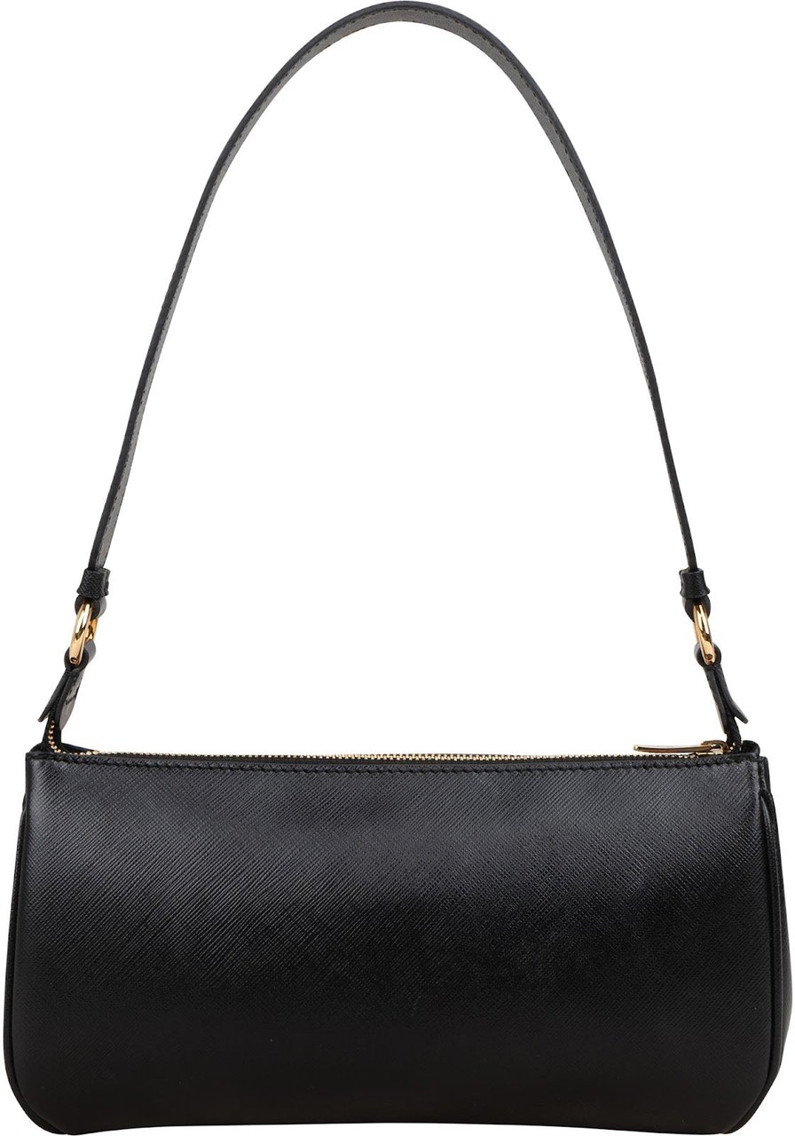 Salvatore Ferragamo Salvatore Ferragamo Saffiano Leather Gancini Baguette Shoulder Bag Zwart