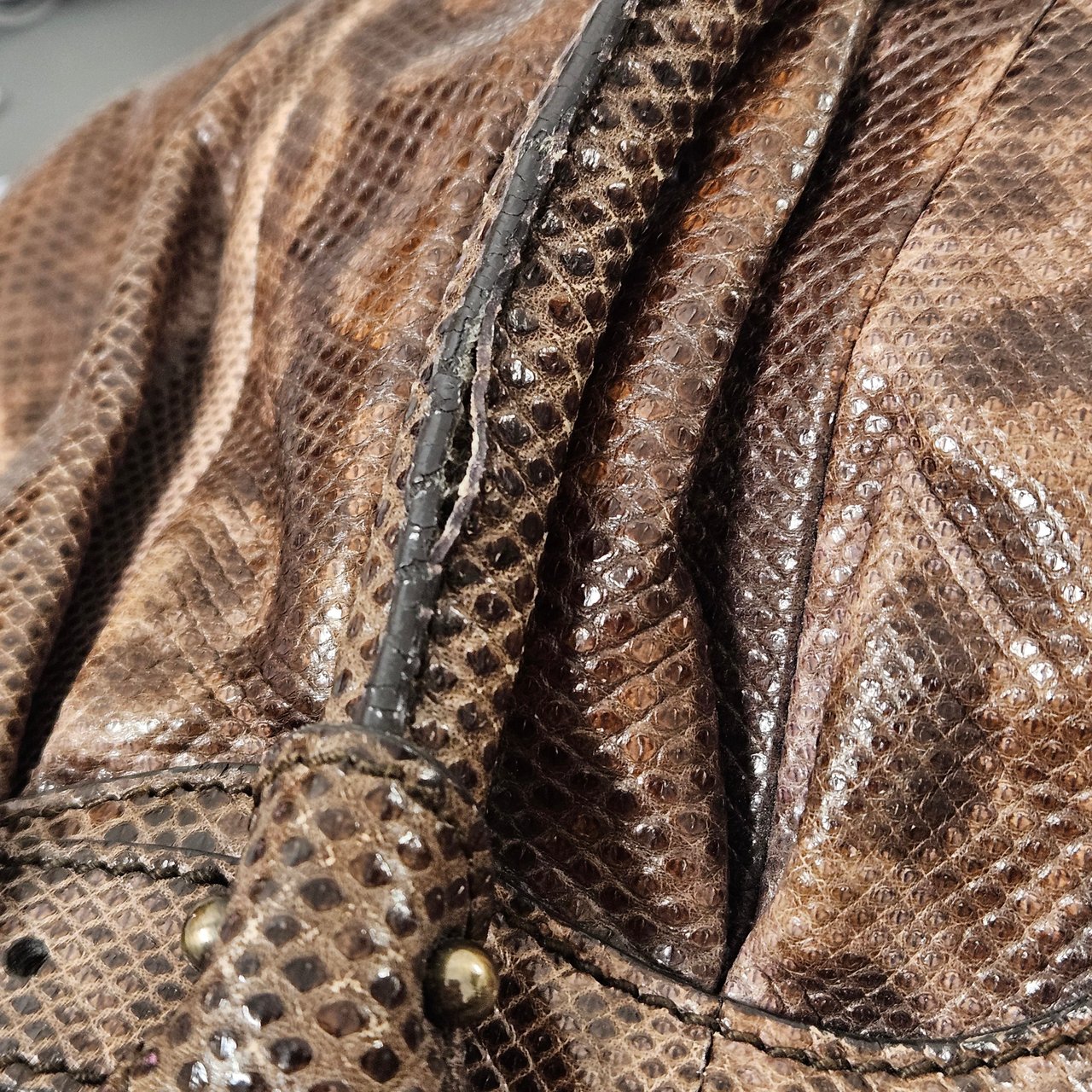 Salvatore Ferragamo Python Marisa Satchel Shoulder Bag Bruin