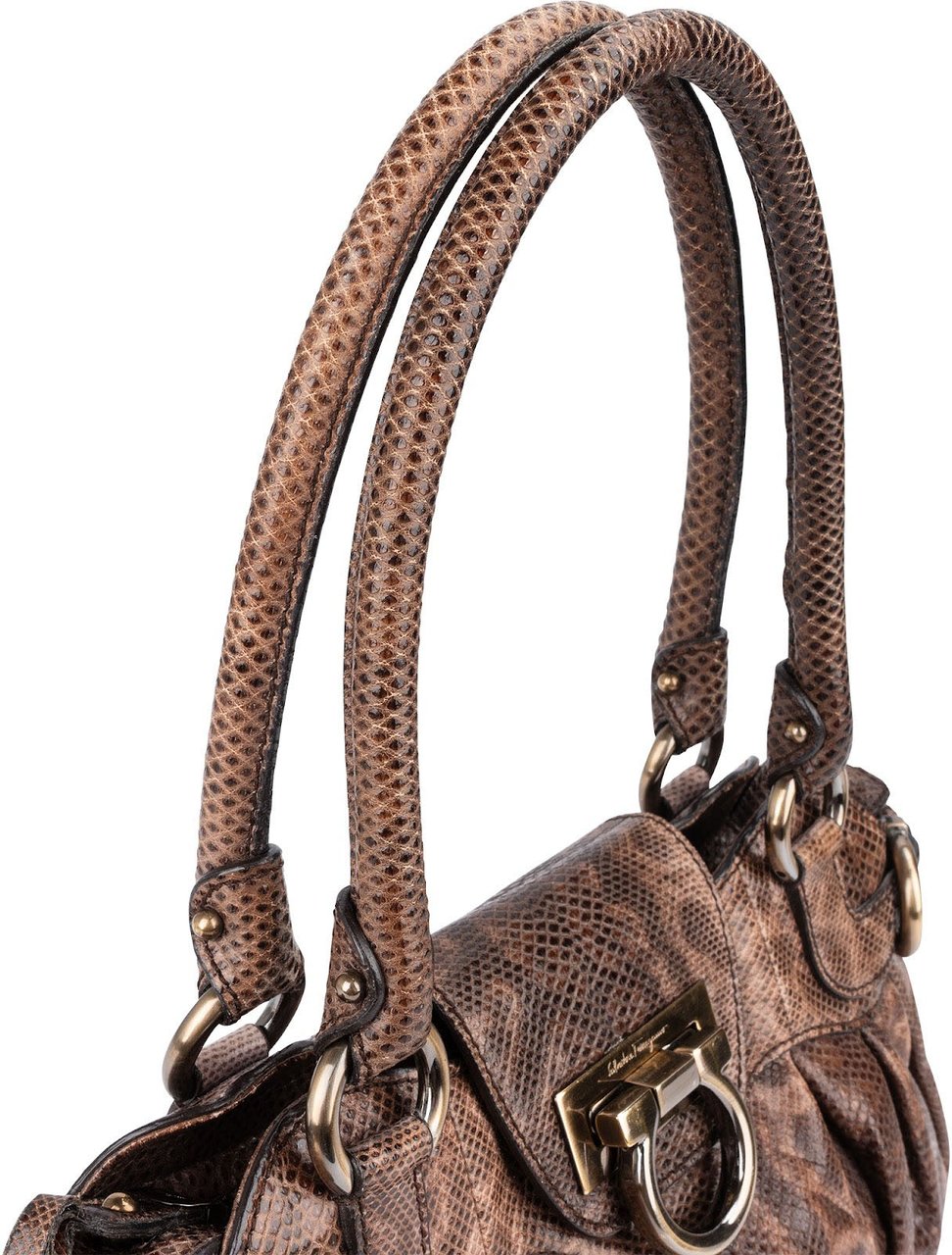 Salvatore Ferragamo Python Marisa Satchel Shoulder Bag Bruin
