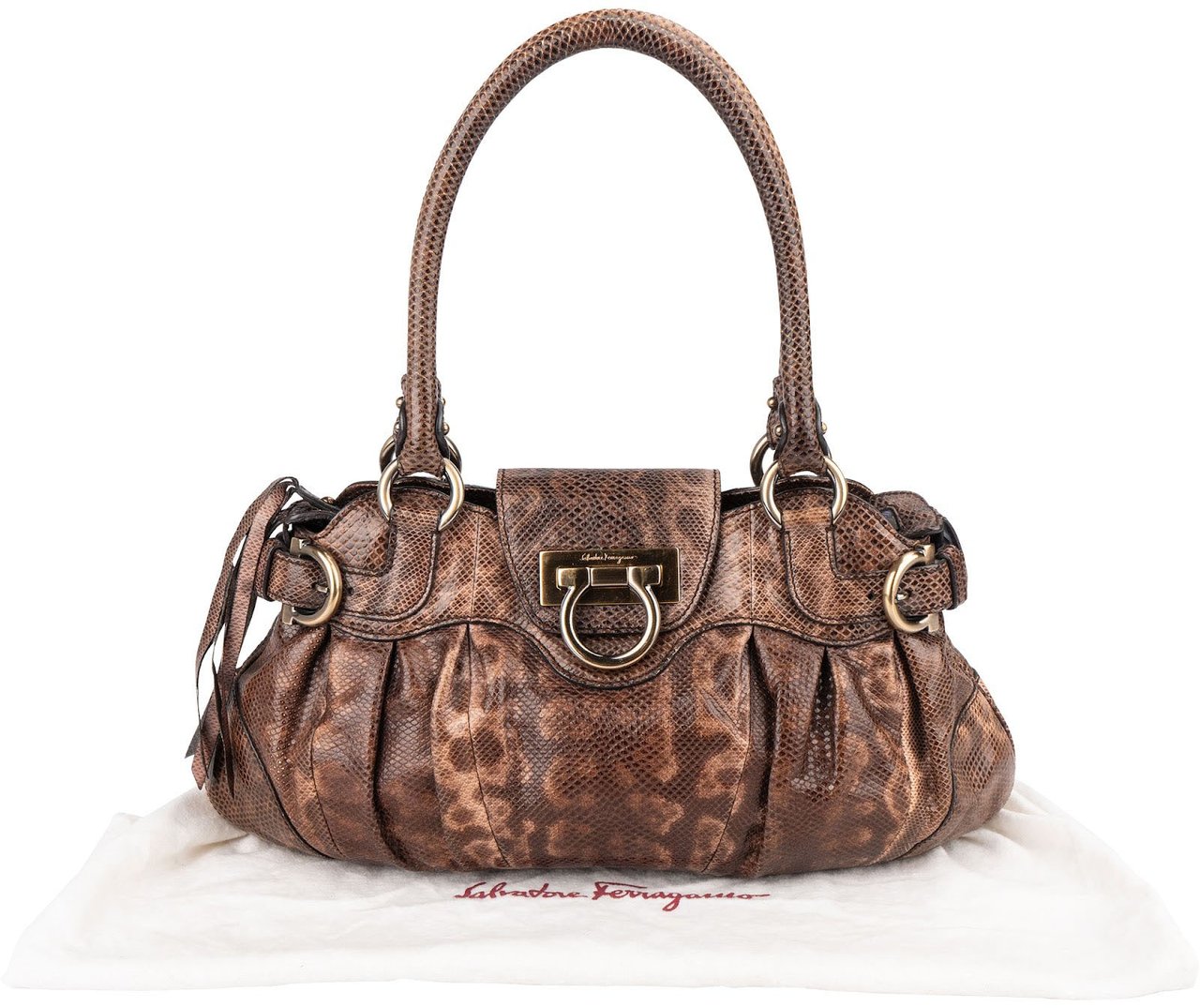 Salvatore Ferragamo Python Marisa Satchel Shoulder Bag Bruin