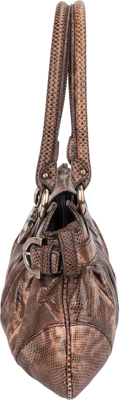 Salvatore Ferragamo Python Marisa Satchel Shoulder Bag Bruin