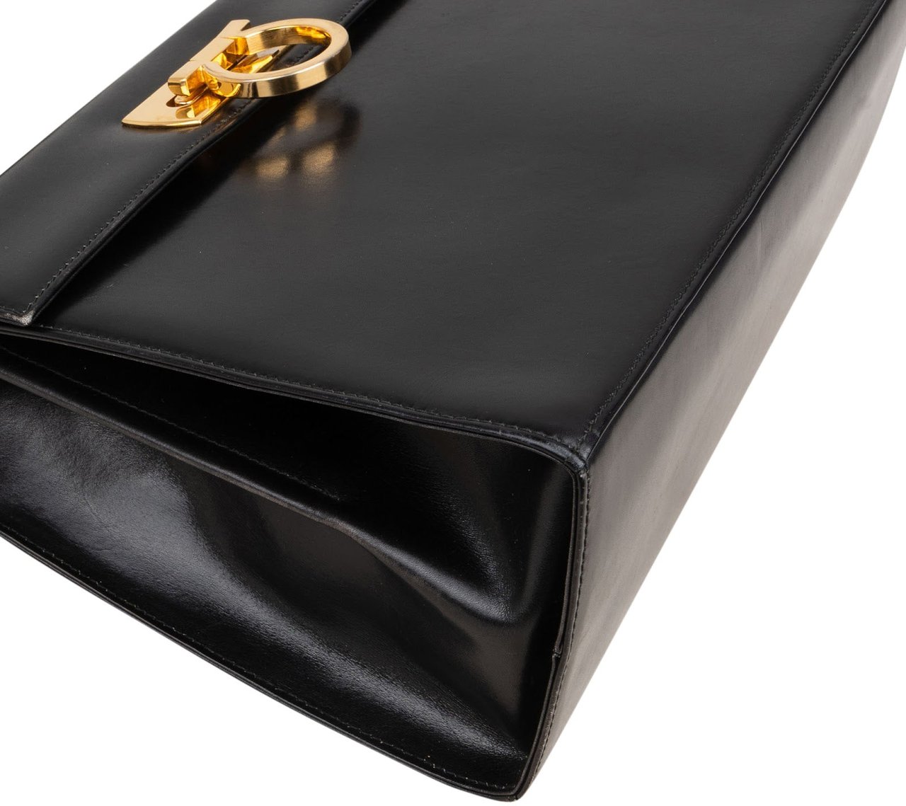 Salvatore Ferragamo Black Leather Calfskin Gancini Top Handle Handbag Zwart