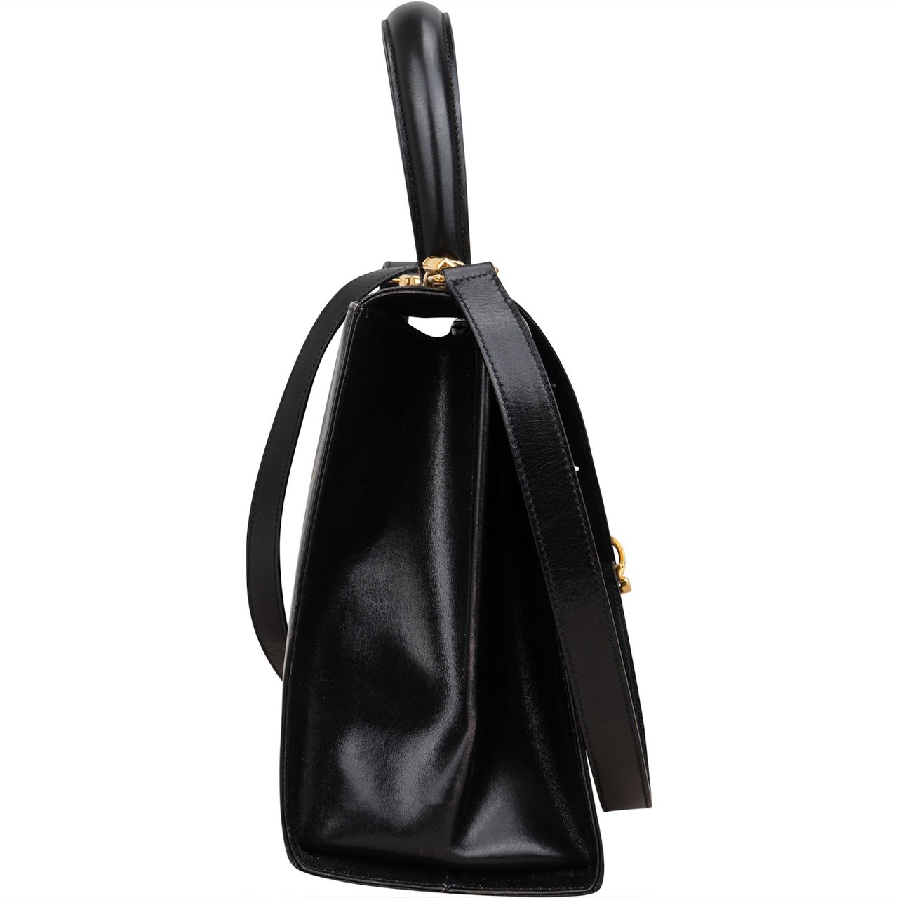 Salvatore Ferragamo Black Leather Calfskin Gancini Top Handle Handbag Zwart