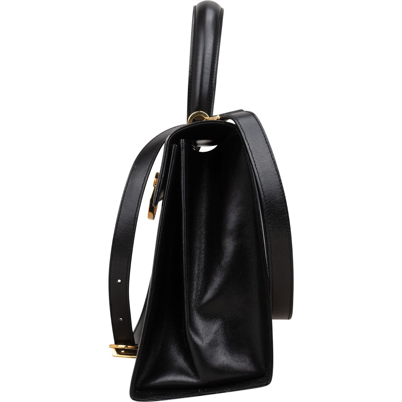 Salvatore Ferragamo Black Leather Calfskin Gancini Top Handle Handbag Zwart