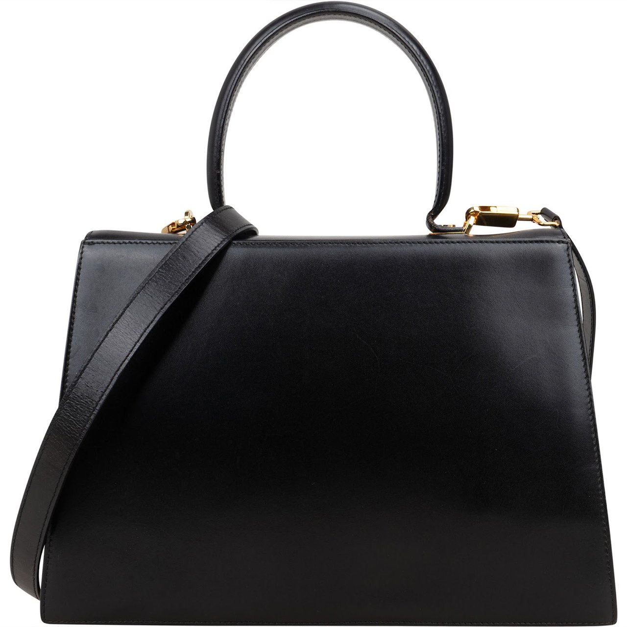 Salvatore Ferragamo Black Leather Calfskin Gancini Top Handle Handbag Zwart