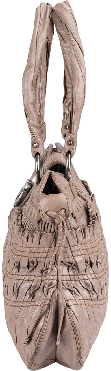 Salvatore Ferragamo Pleated Leather Gancini Flap Bag Handbag Taupe