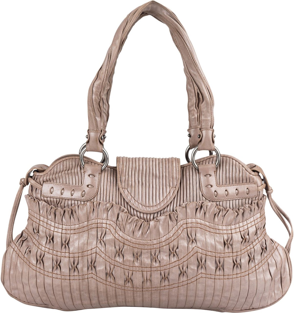 Salvatore Ferragamo Pleated Leather Gancini Flap Bag Handbag Taupe