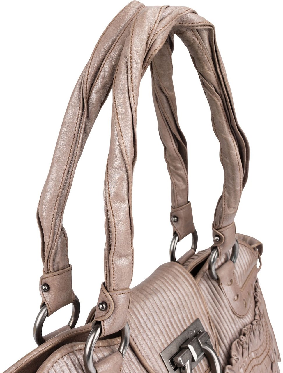 Salvatore Ferragamo Pleated Leather Gancini Flap Bag Handbag Taupe