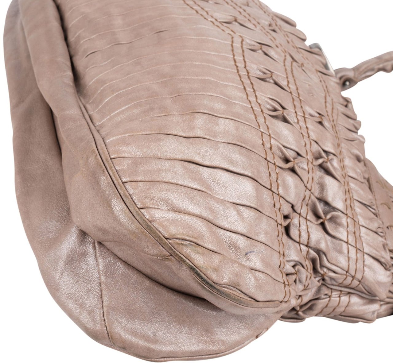 Salvatore Ferragamo Pleated Leather Gancini Flap Bag Handbag Taupe