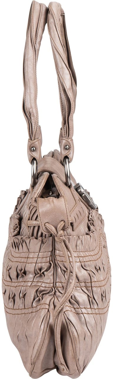 Salvatore Ferragamo Pleated Leather Gancini Flap Bag Handbag Taupe
