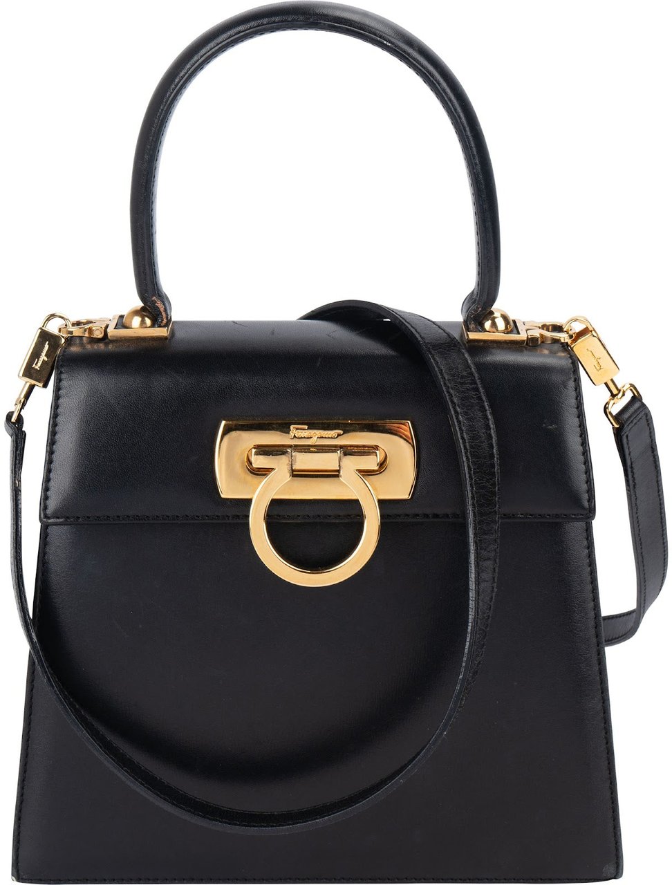 Salvatore Ferragamo Salvatore Ferragamo Black Leather Gancini Top Handle Handbag Zwart