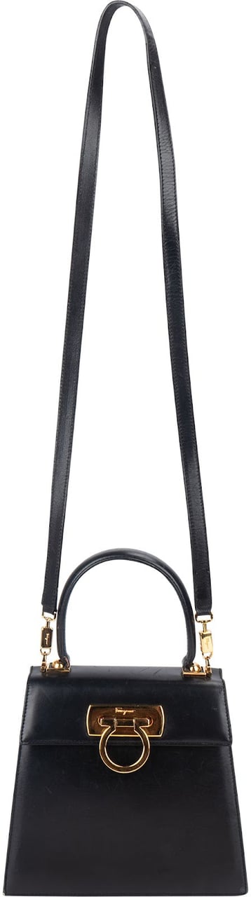 Salvatore Ferragamo Salvatore Ferragamo Black Leather Gancini Top Handle Handbag Zwart