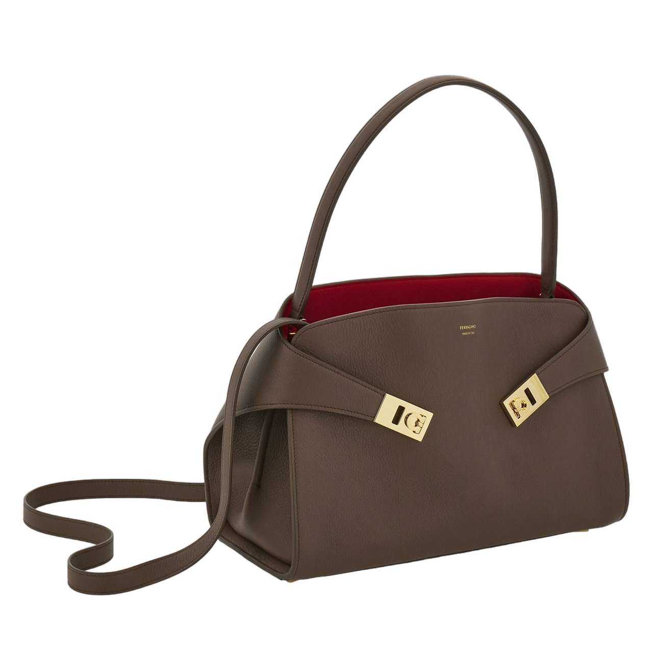 Salvatore Ferragamo Structured Top Handle Leather Bag with Gold-Tone Accents Grijs