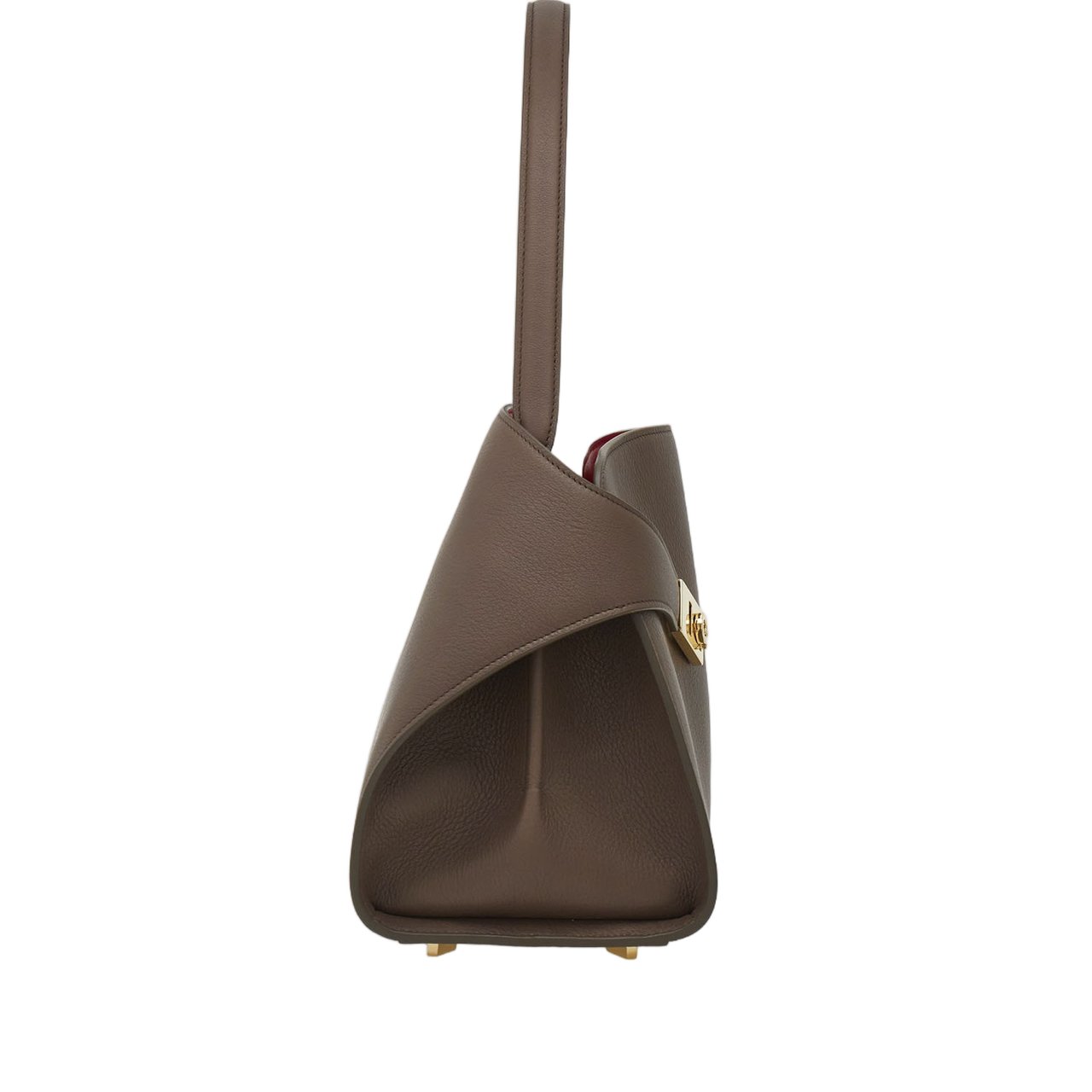 Salvatore Ferragamo Structured Top Handle Leather Bag with Gold-Tone Accents Grijs