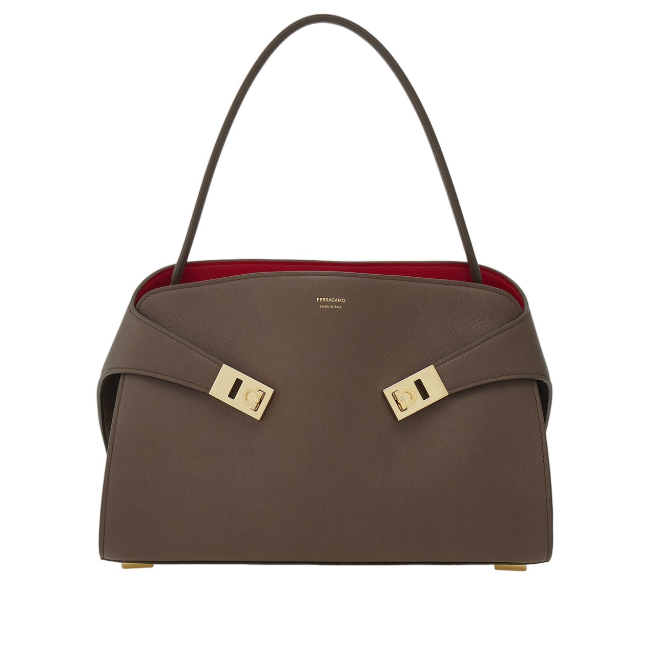 Salvatore Ferragamo Structured Top Handle Leather Bag with Gold-Tone Accents Grijs