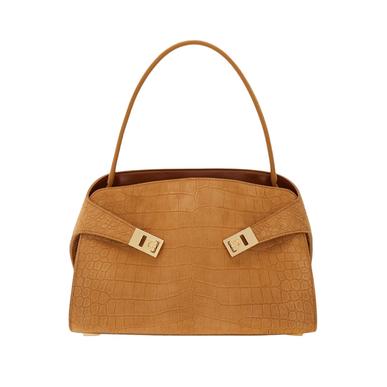 Salvatore Ferragamo Hug Soft Suede Shoulder Bag Oranje