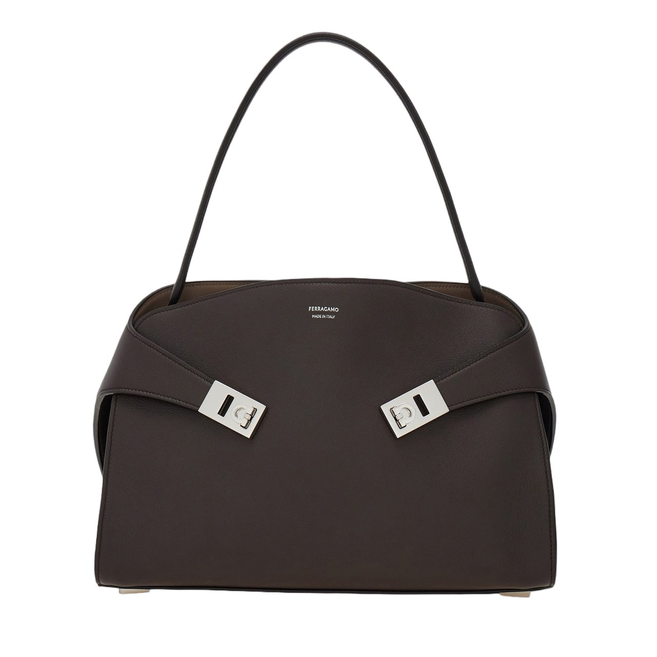 Salvatore Ferragamo Dark Brown Hug Leather Bag Zwart