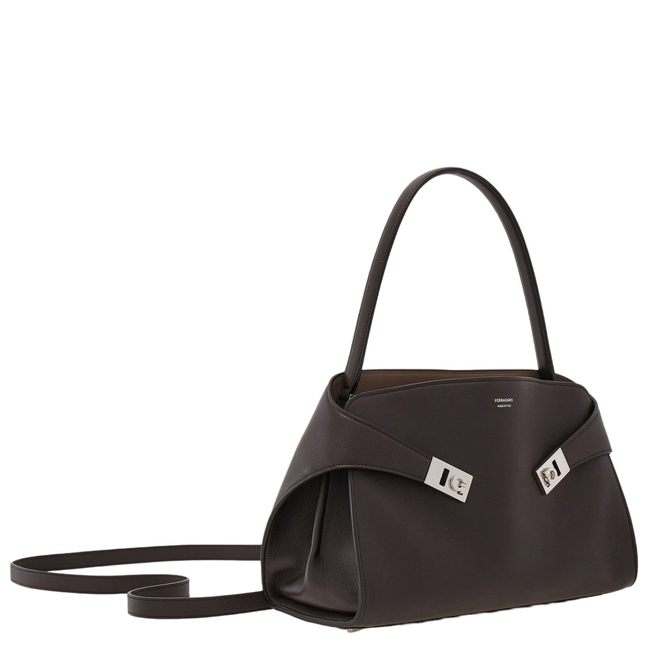 Salvatore Ferragamo Dark Brown Hug Leather Bag Zwart