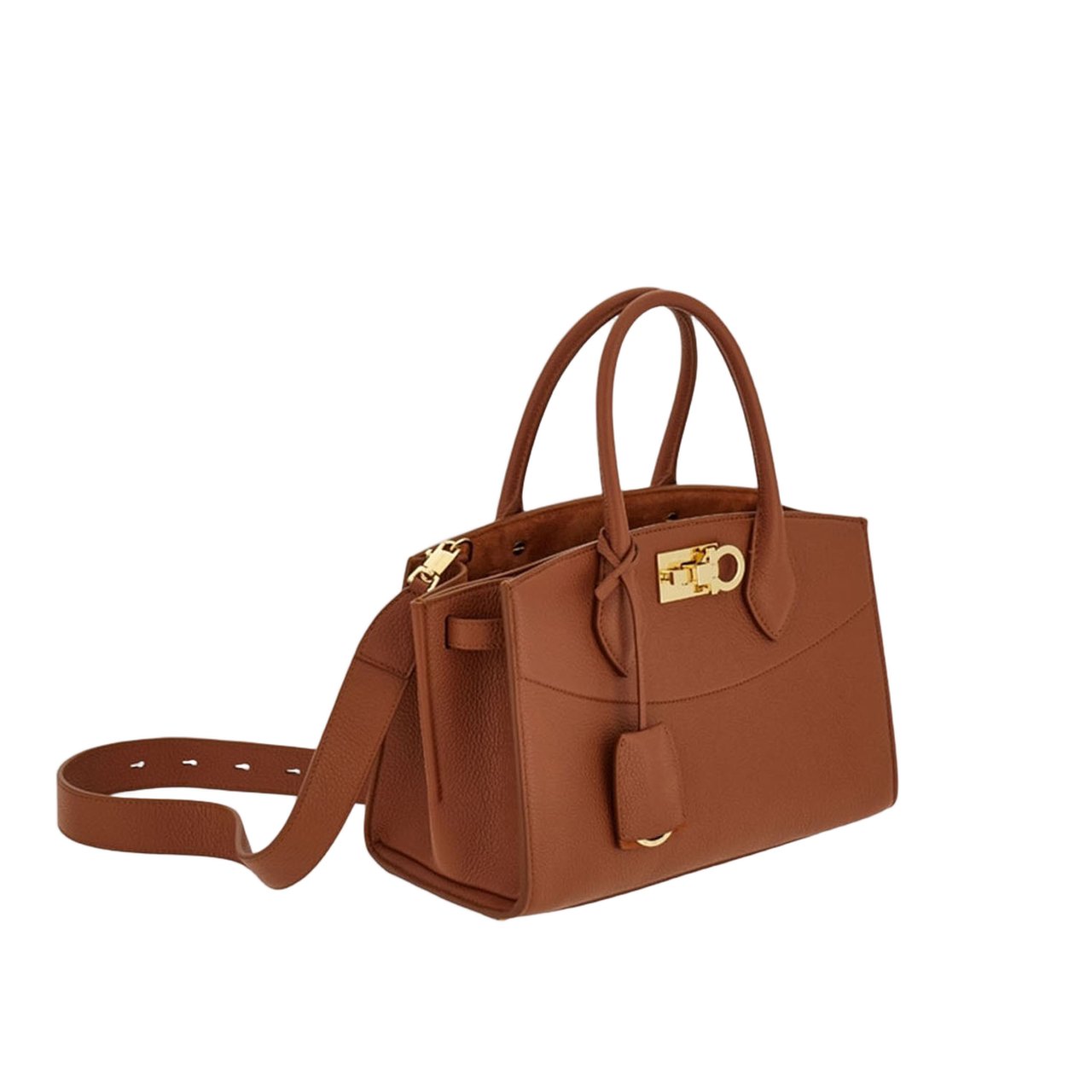 Salvatore Ferragamo Hammered Leather Handbag Bruin