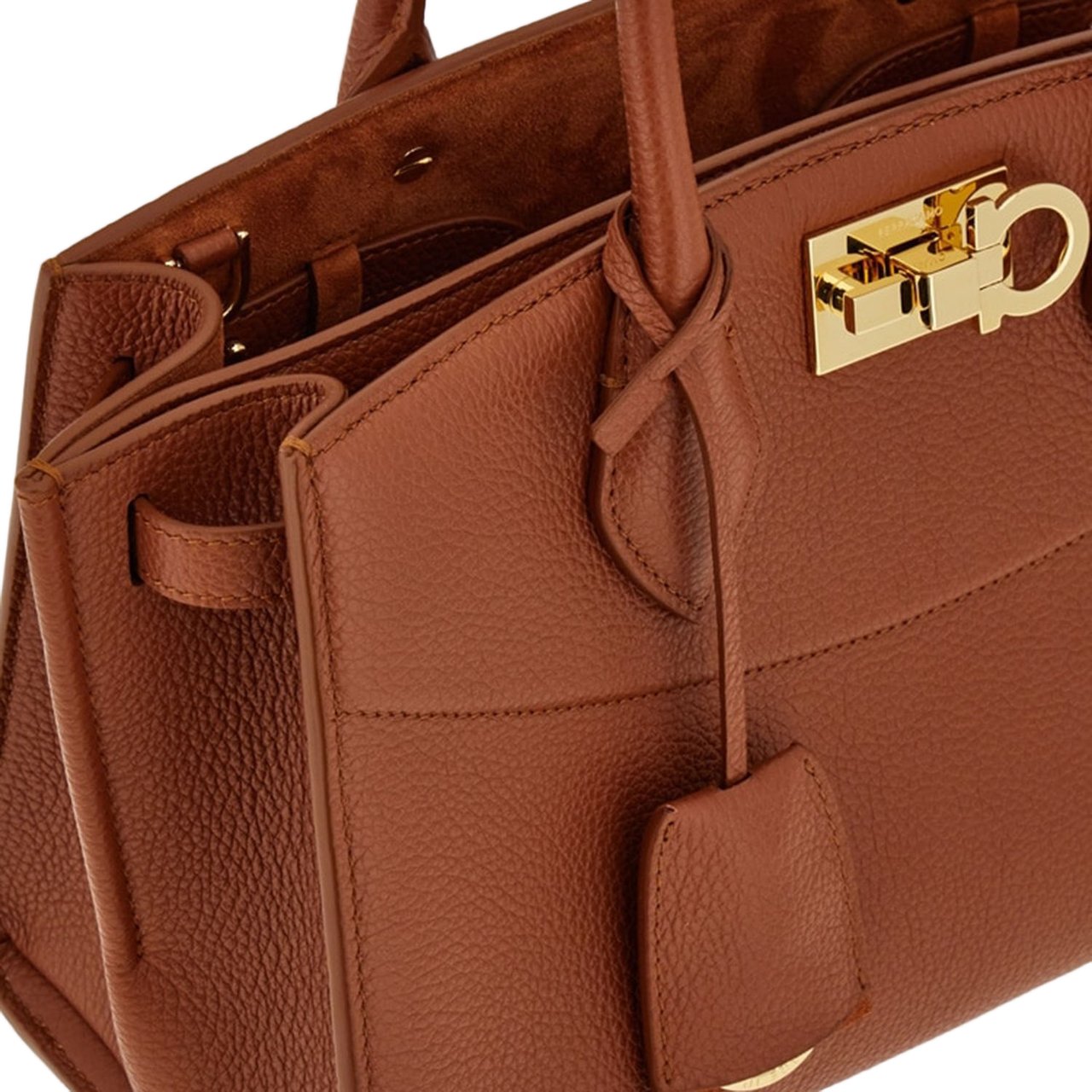 Salvatore Ferragamo Hammered Leather Handbag Bruin