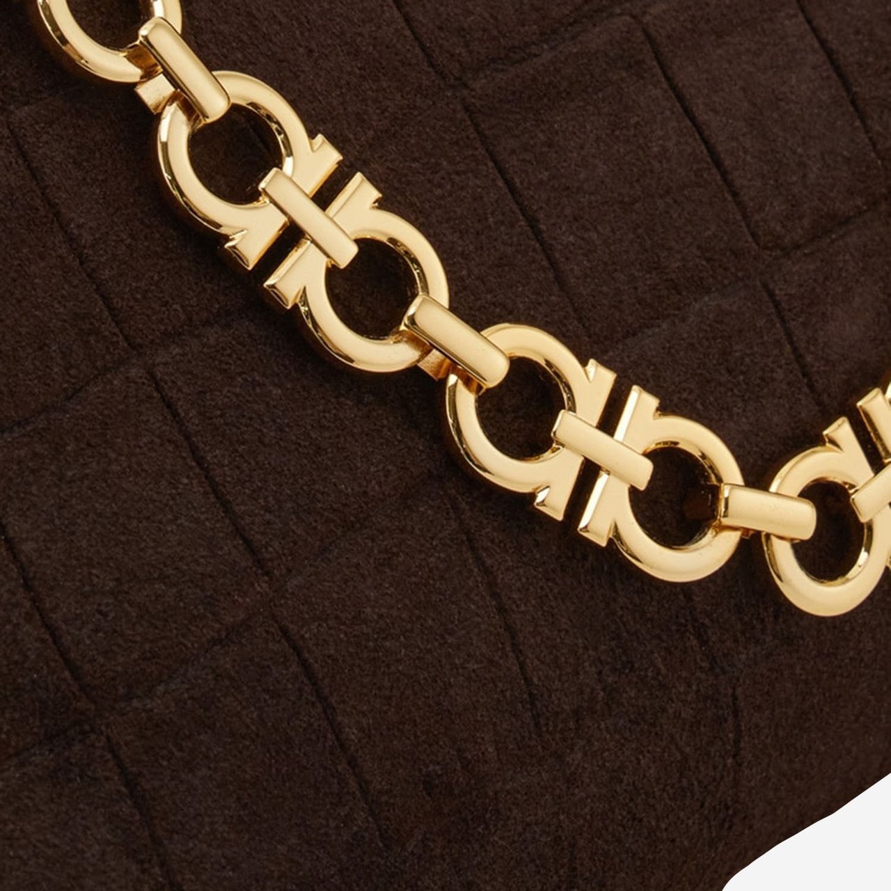 Salvatore Ferragamo Dark Brown Suede Shoulder Bag Zwart