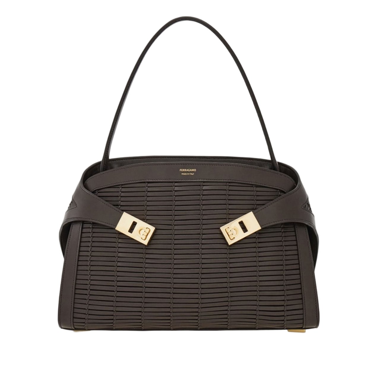 Salvatore Ferragamo Hug Soft Leather Shoulder Bag Bruin