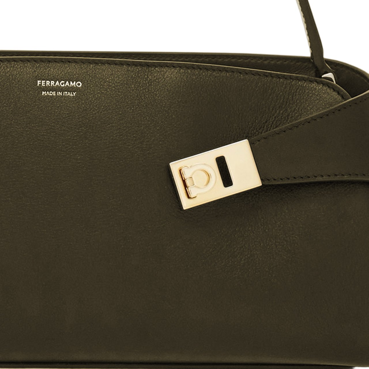 Salvatore Ferragamo Embossed Calfskin Shoulder Bag With Iconic Gancini Buckle Zwart