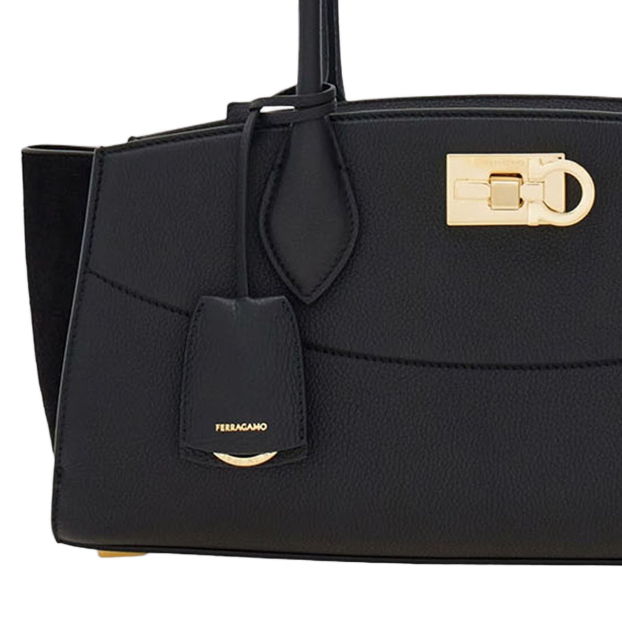 Salvatore Ferragamo Embossed Leather East West Shoulder Bag With Suede Accents Zwart