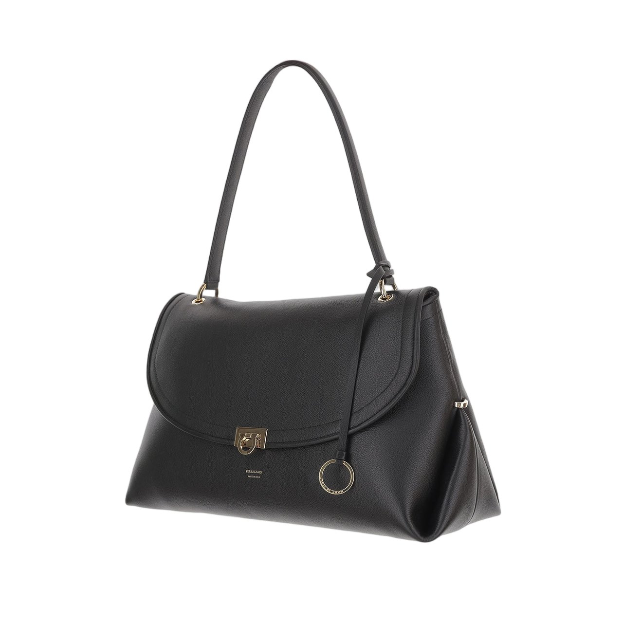 Salvatore Ferragamo Embossed Leather Shoulder Bag With Hook-And-Eye Closure Zwart