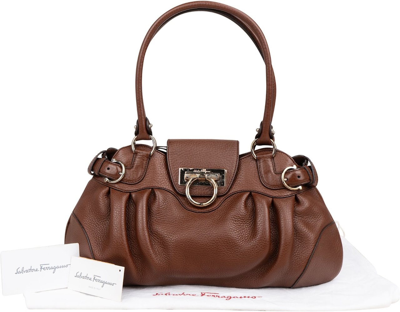 Salvatore Ferragamo Salvatore Ferragamo Pebbled Leather Marella Satchel Shoulder Bag Bruin
