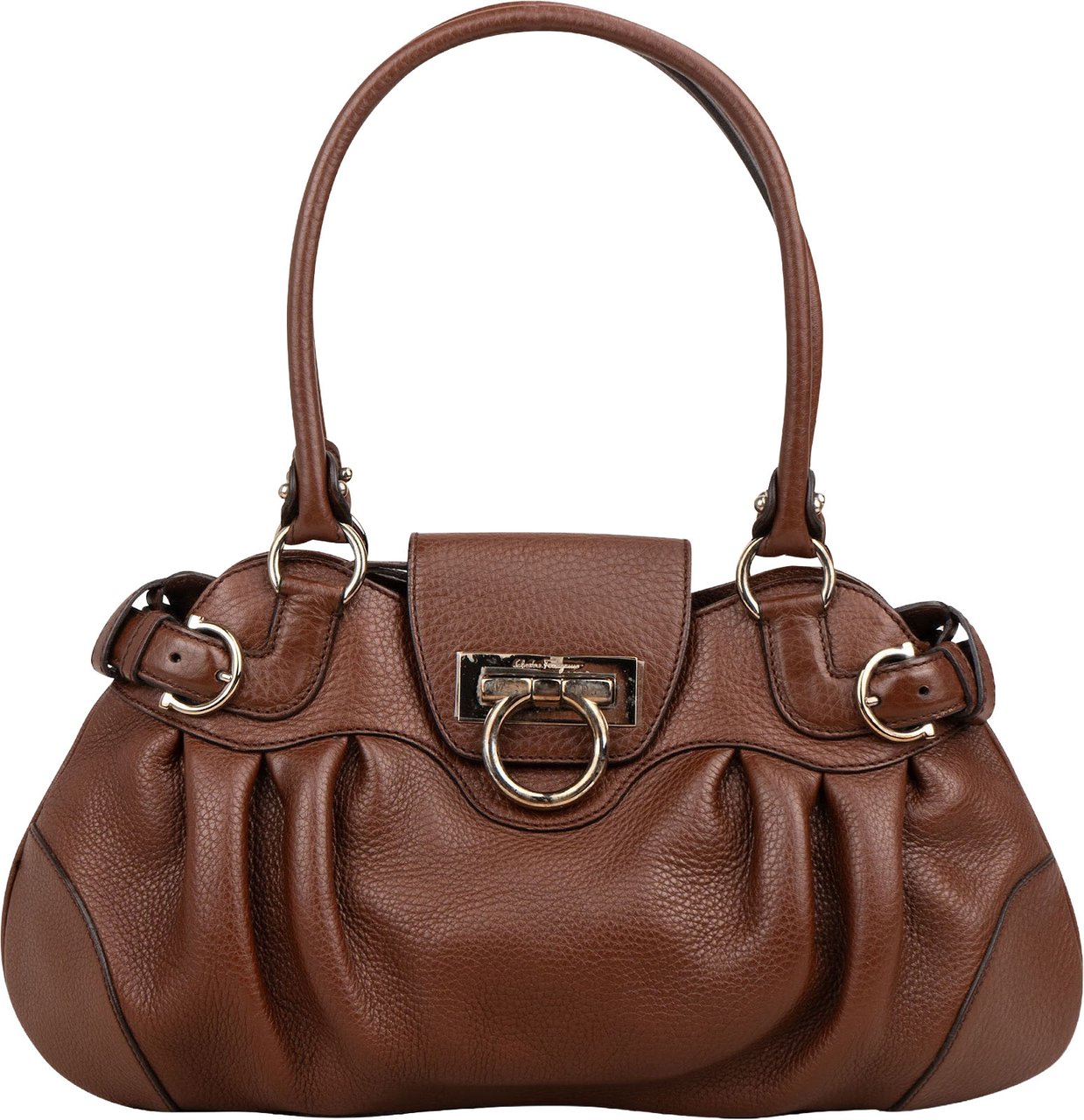 Salvatore Ferragamo Salvatore Ferragamo Pebbled Leather Marella Satchel Shoulder Bag Bruin