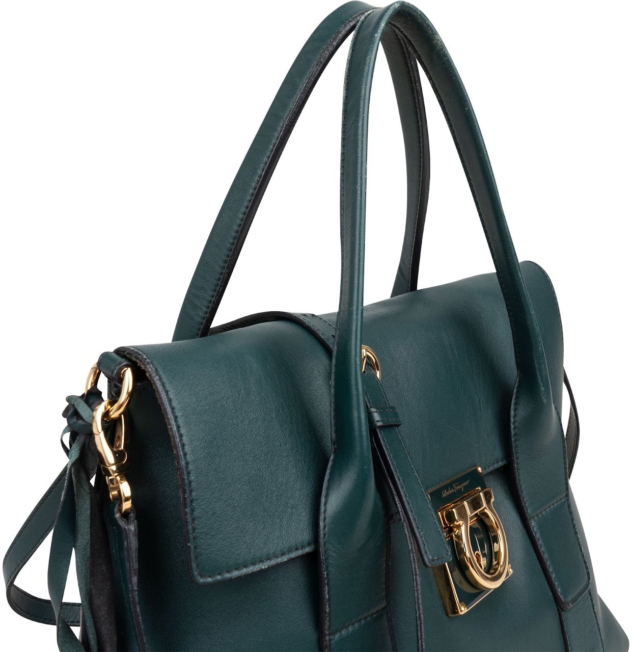 Salvatore Ferragamo Salvatore Ferragamo Calfskin Sofia Satchel Handbag Donkergroen